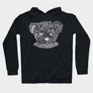 Spooky Teddy Bear Horror White Line Sketch Hoodie